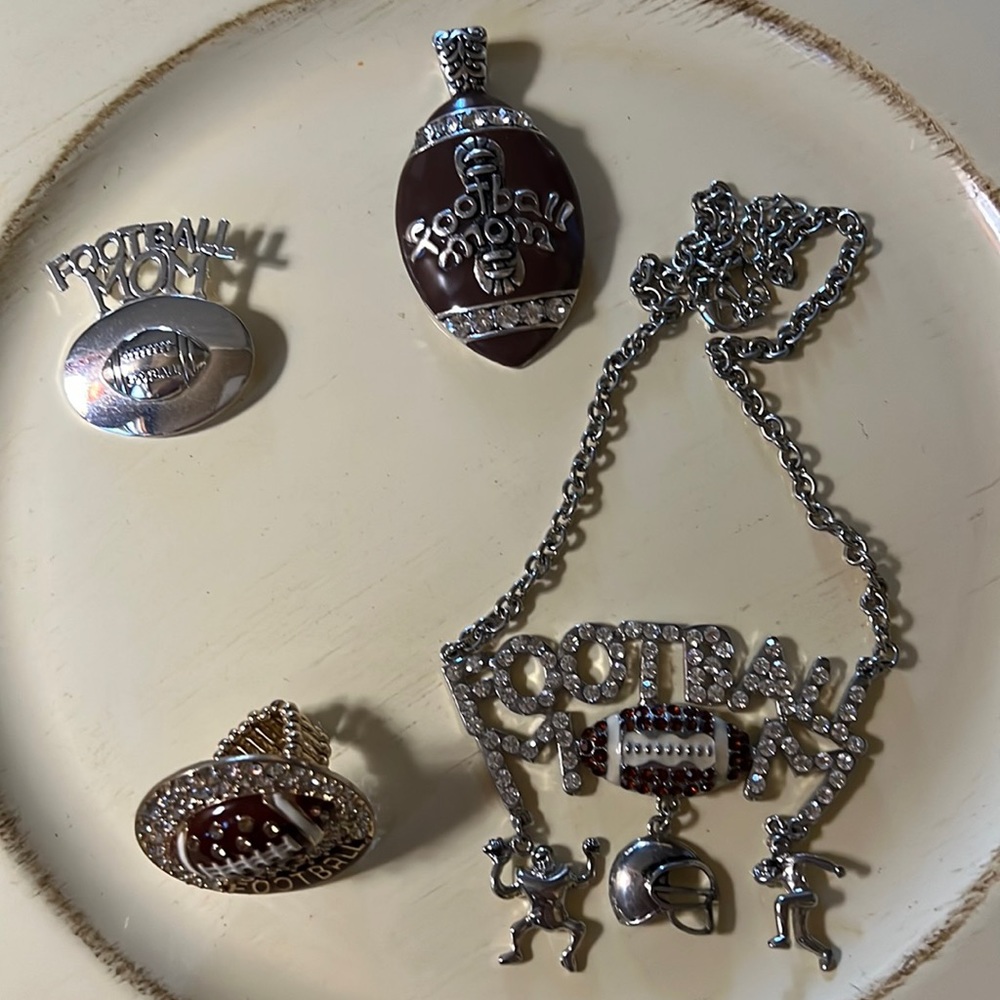 Football Jewelry, necklace, stretchy ring, and two enhancers.